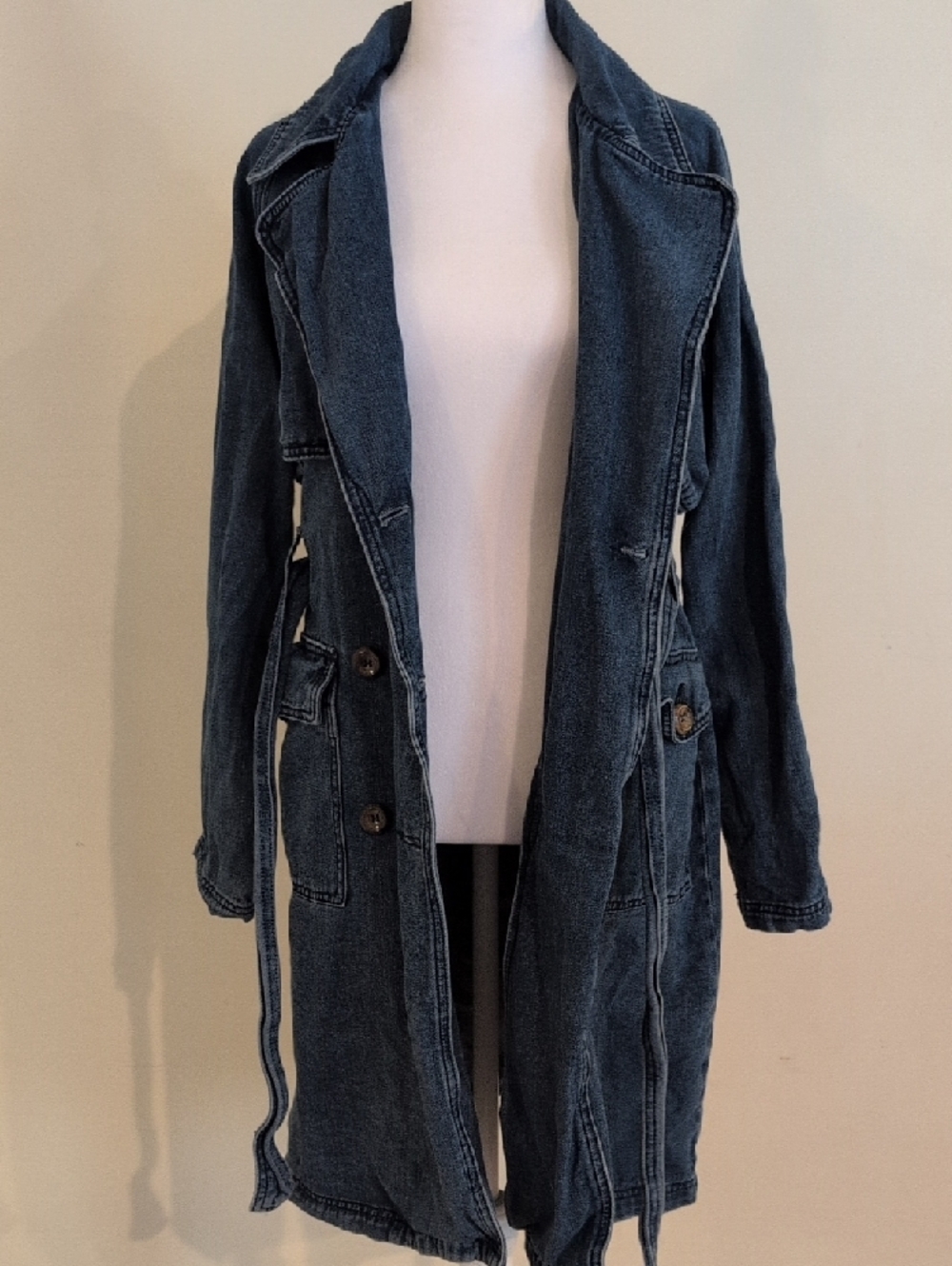 Forever 21 Dark Blue Denim Trench Coat with Belt - Picture 6 of 8